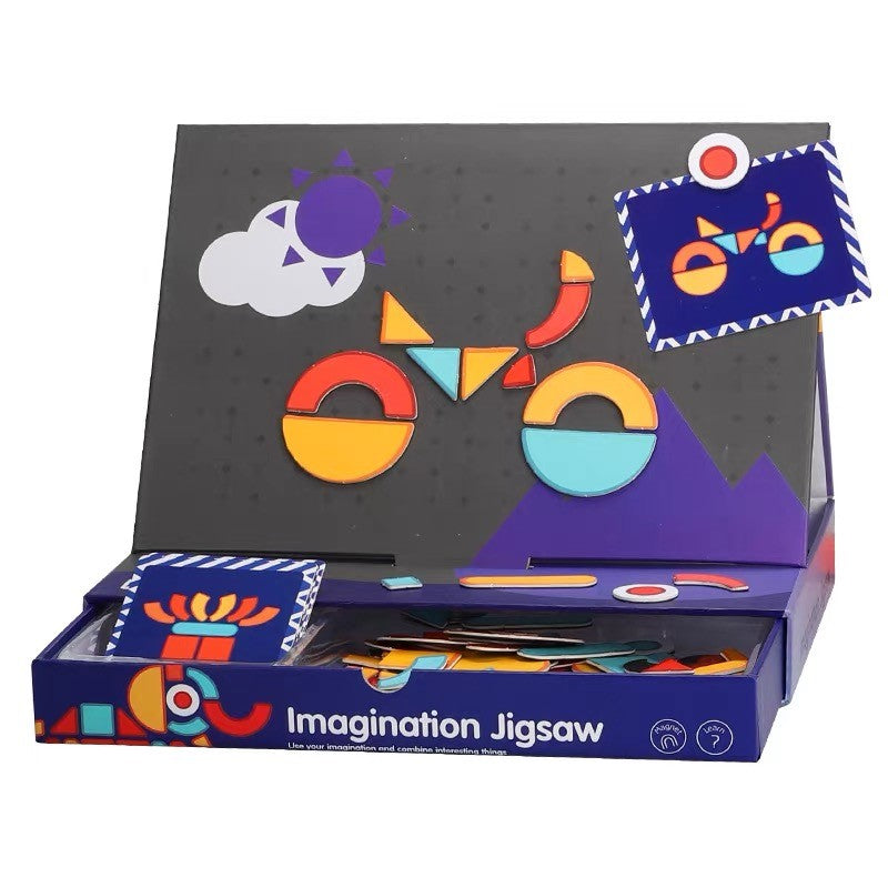 Carte Magnetica Educativa, Puzzle Creativ 2 In 1, Joc Logica Si Forme Geometrice, Cu Placa Magnetica Si Carduri De Memorie, 129 Piese, Multicolor