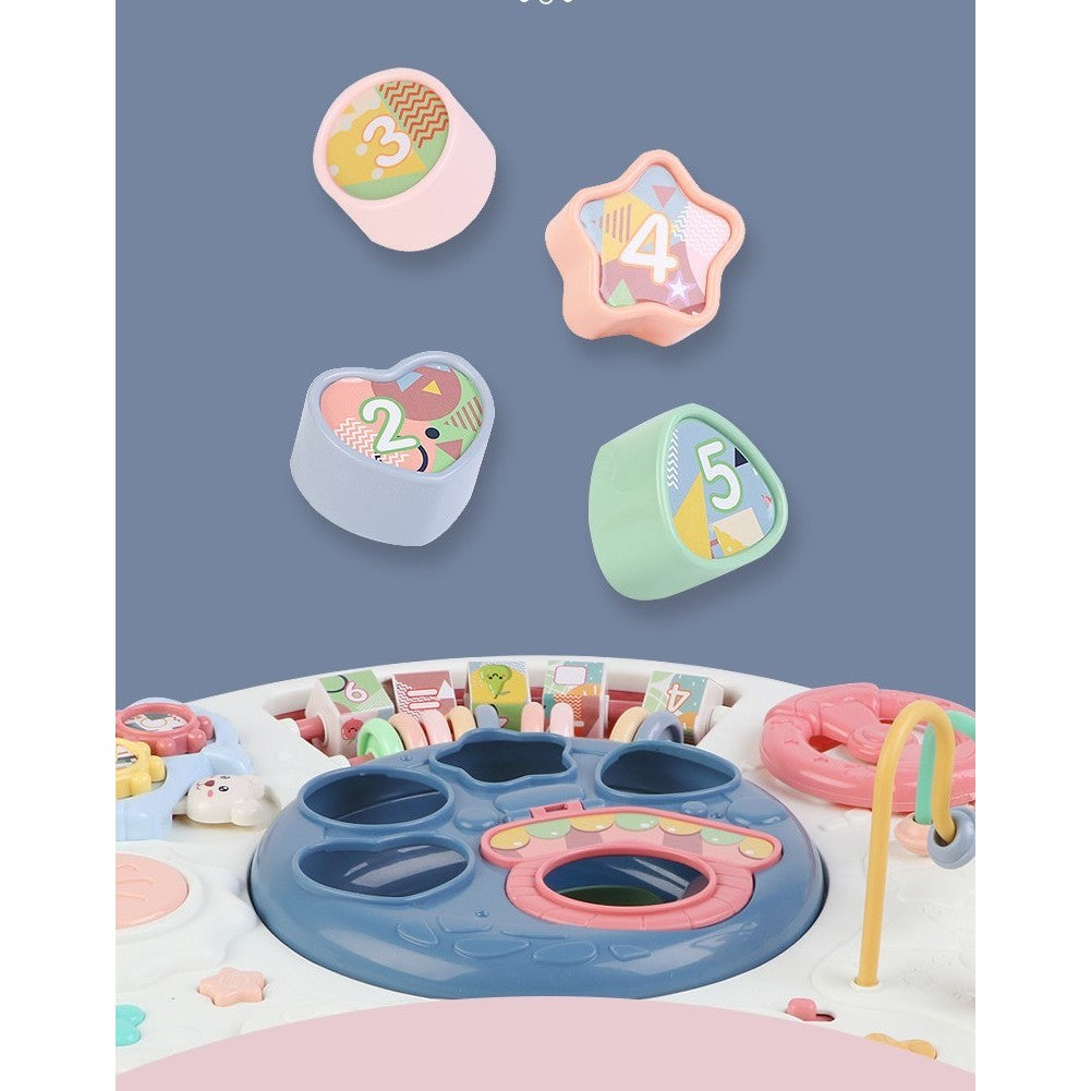 Masa Educativa 2 in 1 pentru Copii, Centru de Activitati cu Volan, Pian si Tobe, Panou Detasabil, Plastic, Multicolor