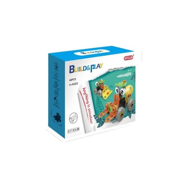 Set de Constructie Masini si Vehicule, Joc Educativ de Inginerie, Kit Creativ 5 in 1, Plastic Rezistent si Non-Toxic, 46 Piese