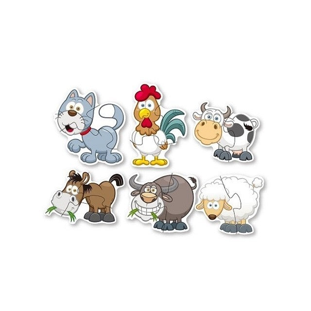 Set Puzzle Educativ pentru Copii, 6 Modele Animale de la Ferma, Dezvoltare Coordonare Mana-Ochi si Logica, Lemn, Multicolor, Set 6 Piese
