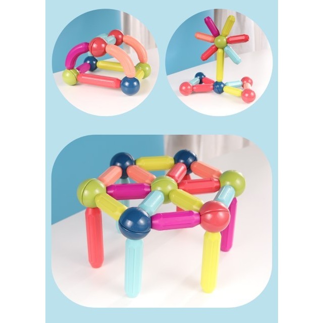 Set Constructie Magnetica, Joc Educational Puzzle 3D, Bile si Bete Forme Geometrice, Plastic ABS Non-toxic, Multicolor, 25 Piese