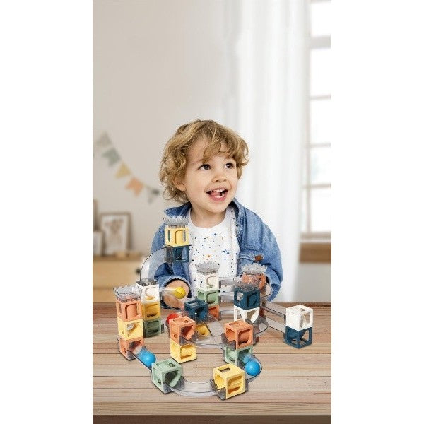 Set Constructie Magnetica Tip Pista cu Tobogane si Bile, Joc Educativ STEM 3D, Dezvoltare Abilitati Motorii, Plastic ABS, 23 Piese, Multicolor