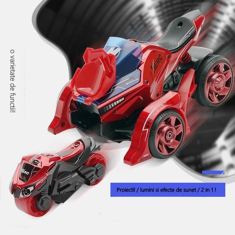 Masina Jucarie 2 In 1, Cu Motocicleta Proiectabila, Iluminare Si Sunete, Plastic, Rosie