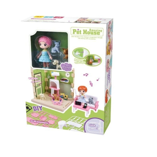 Casa De Papusi Tip Adapost Pentru Animale, Set De Joaca Cu Lumini Si Sunete, Include Mobilier Si Accesorii, Material Plastic, Multicolor
