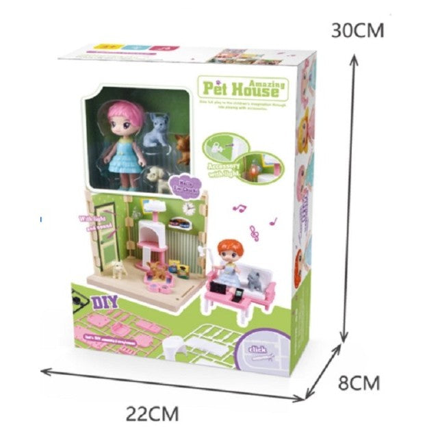 Casa De Papusi Tip Adapost Pentru Animale, Set De Joaca Cu Lumini Si Sunete, Include Mobilier Si Accesorii, Material Plastic, Multicolor