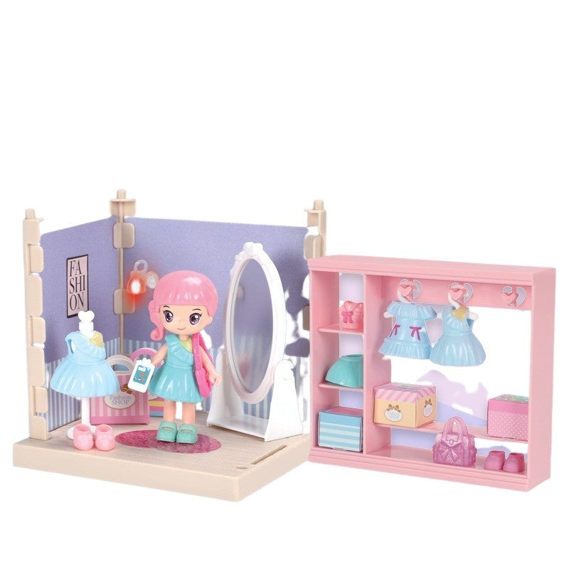 Bella Set Garderoba Papusi cu Haine si Accesorii, Casuta de Joaca cu Oglinda si Mobilier, Plastic si Cauciuc Moale, 15 Piese, Multicolor