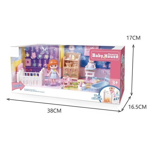 Set Casa De Papusi Mama Si Copilul, Centru De Ingrijire Cu Lumini Si Sunete, Include Patut, Scaun Masa Si Accesorii Baie, Multicolor