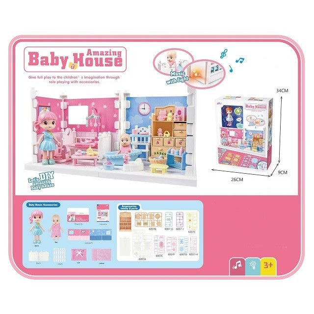 Set Casa De Papusi Mama Si Copilul, Centru De Ingrijire Cu Lumini Si Sunete, Include Patut, Scaun Masa Si Accesorii Baie, Multicolor