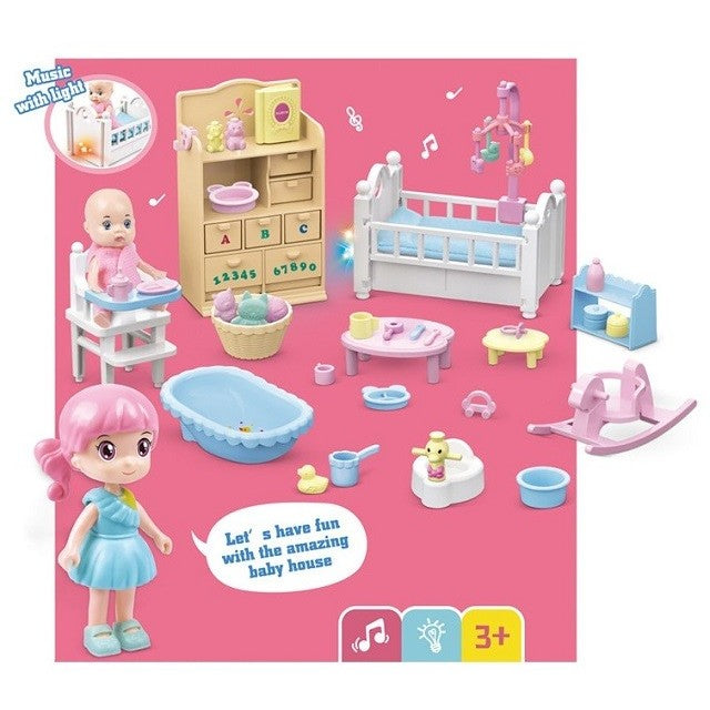 Set Casa De Papusi Mama Si Copilul, Centru De Ingrijire Cu Lumini Si Sunete, Include Patut, Scaun Masa Si Accesorii Baie, Multicolor