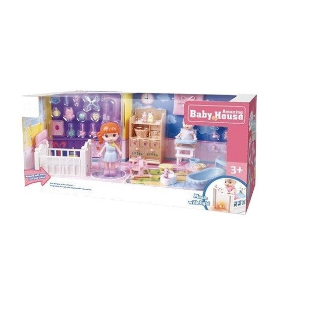 Set Casa De Papusi Mama Si Copilul, Centru De Ingrijire Cu Lumini Si Sunete, Include Patut, Scaun Masa Si Accesorii Baie, Multicolor