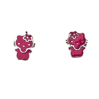 Cercei pentru Copii, Model Pisicuta Hello Kitty Roz, Argint 925 Placat cu Rodiu, 1.95 g, Cutie Cadou Inclusa