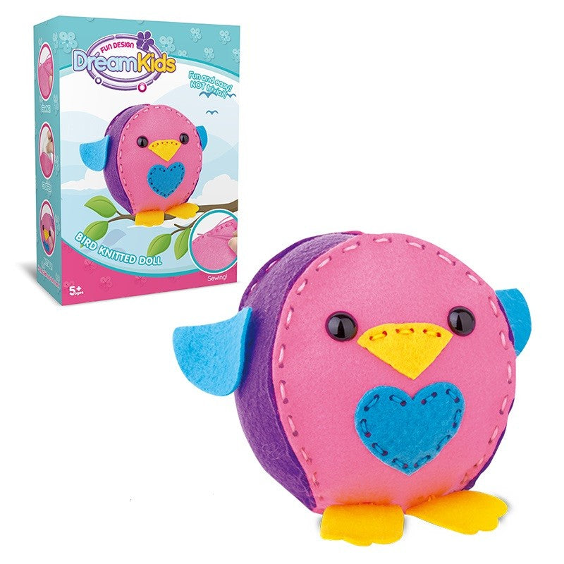 Dream Kids Set Creativ de Cusut Perna pentru Copii, Joc Educativ de Lucru Manual, Material Textil Moale, Model Pasare, Varsta 5+ Ani
