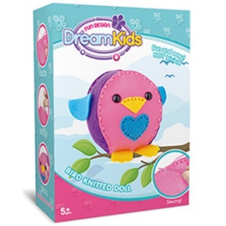 Dream Kids Set Creativ de Cusut Perna pentru Copii, Joc Educativ de Lucru Manual, Material Textil Moale, Model Pasare, Varsta 5+ Ani