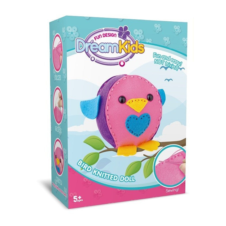 Dream Kids Set Creativ de Cusut Perna pentru Copii, Joc Educativ de Lucru Manual, Material Textil Moale, Model Pasare, Varsta 5+ Ani