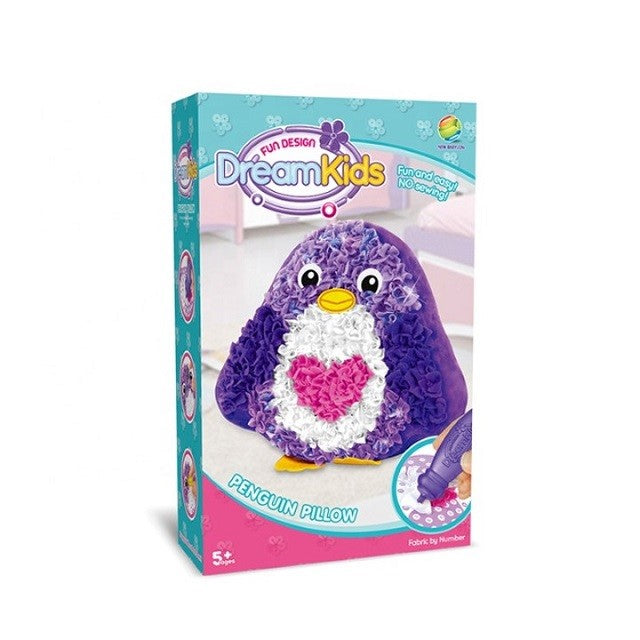Dream Kids Set Creatie Perna Decorativa pentru Copii, Joc Educativ de Cusut Manual, Material Textil Moale, Model Pinguin, Varsta 5+ Ani