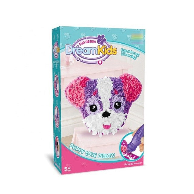 Dream Kids Set Creatie Perna pentru Copii, Joc Educativ de Cusut Manual, Material Moale, Model Caine, Varsta 5+ Ani