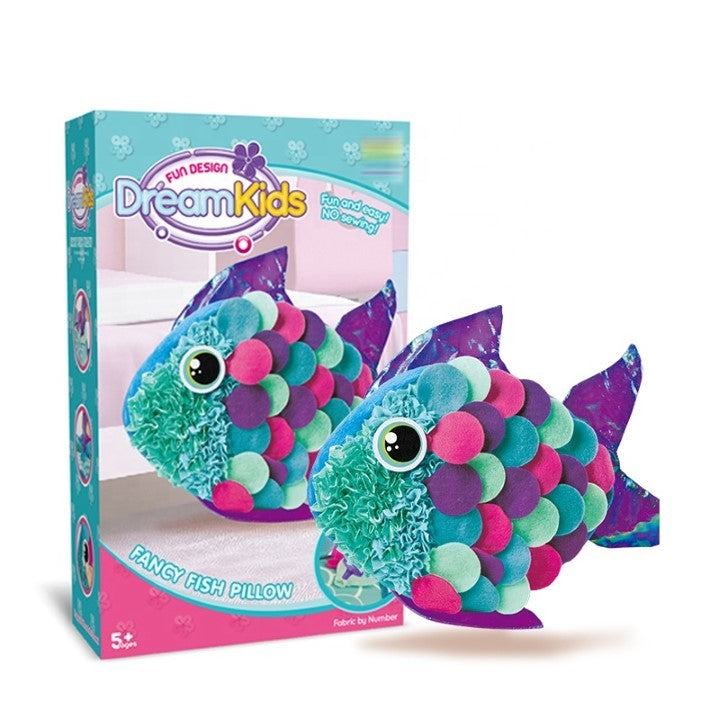 Dream Kids, Set Creatie Perna DIY pentru Copii, Joc Educativ Lucru Manual, Material Textil Moale, Model Pestisor, Multicolor, Varsta 5+ Ani