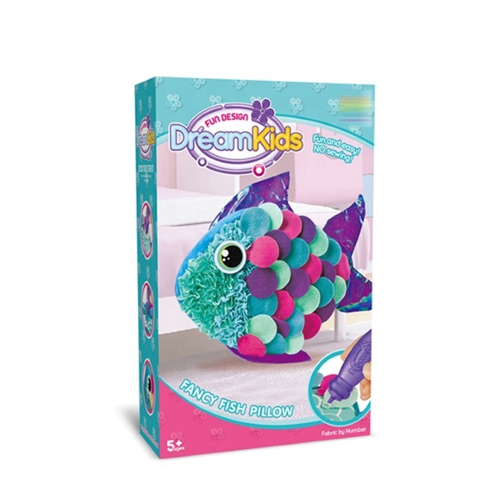 Dream Kids, Set Creatie Perna DIY pentru Copii, Joc Educativ Lucru Manual, Material Textil Moale, Model Pestisor, Multicolor, Varsta 5+ Ani