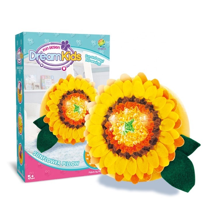 Dream Kids Set Creatie Perna DIY pentru Copii, Joc Educativ Lucru Manual, Material Textil Moale, Model Floarea Soarelui, Galben, Varsta 5 Ani+