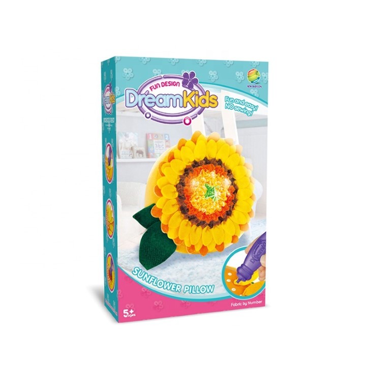 Dream Kids Set Creatie Perna DIY pentru Copii, Joc Educativ Lucru Manual, Material Textil Moale, Model Floarea Soarelui, Galben, Varsta 5 Ani+