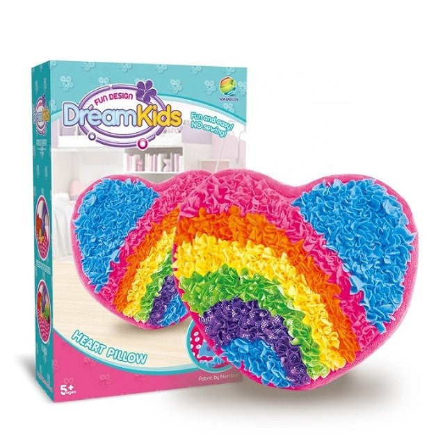 Dream Kids Set Creatie Perna pentru Copii, Joc Educativ de Cusut Fara Ac, Material Textil Moale, Forma Inima, Multicolor, Varsta 5 Ani+