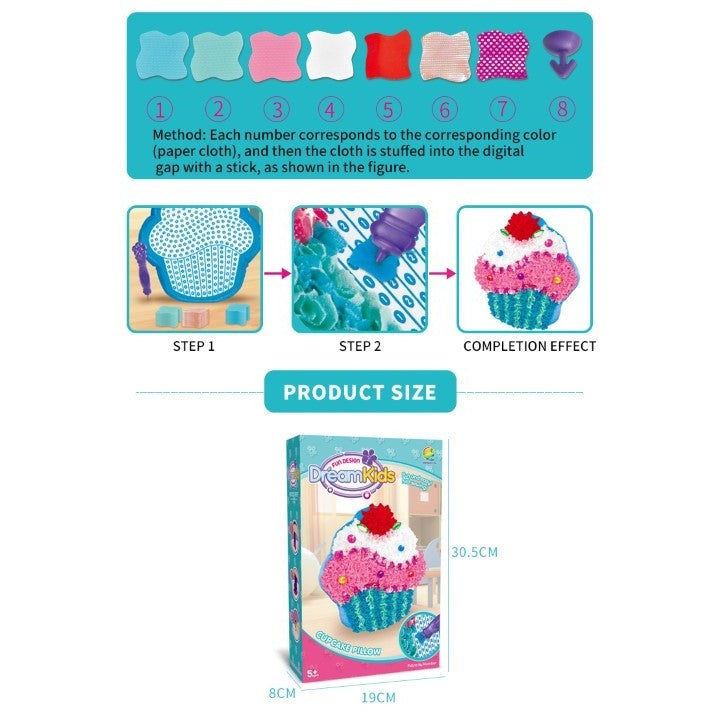 Dream Kids, Set Creatie Perna Decorativa pentru Copii, Joc Educativ Lucru Manual, Model Briosa, Material Textil Moale, Multicolor, Varsta 5+ Ani