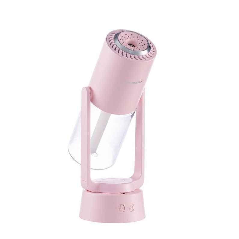 Umidificator si Purificator de Aer Portabil, Tehnologie Ultrasonica, Ioni Negativi, Proiectie LED 7 Culori, Rotatie 360 Grade, Rezervor 200ml, Roz
