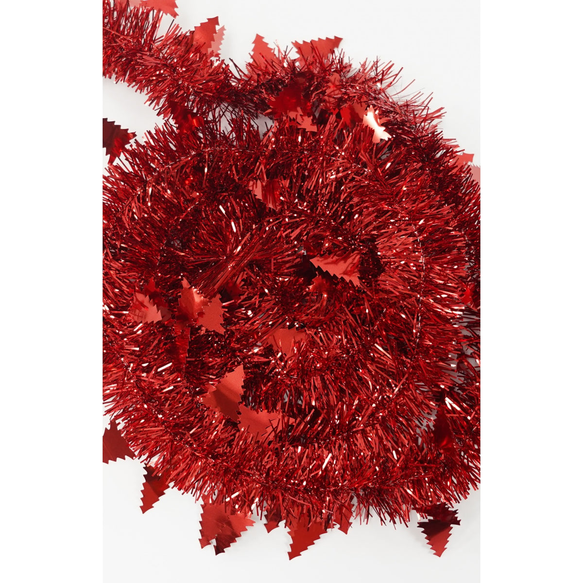 Beteală Crăciun Pufoasă, Ghirlandă Decorativă pentru Brad, Folie PVC Rezistentă, Interior și Exterior, Roșu, 2 m x 9 cm