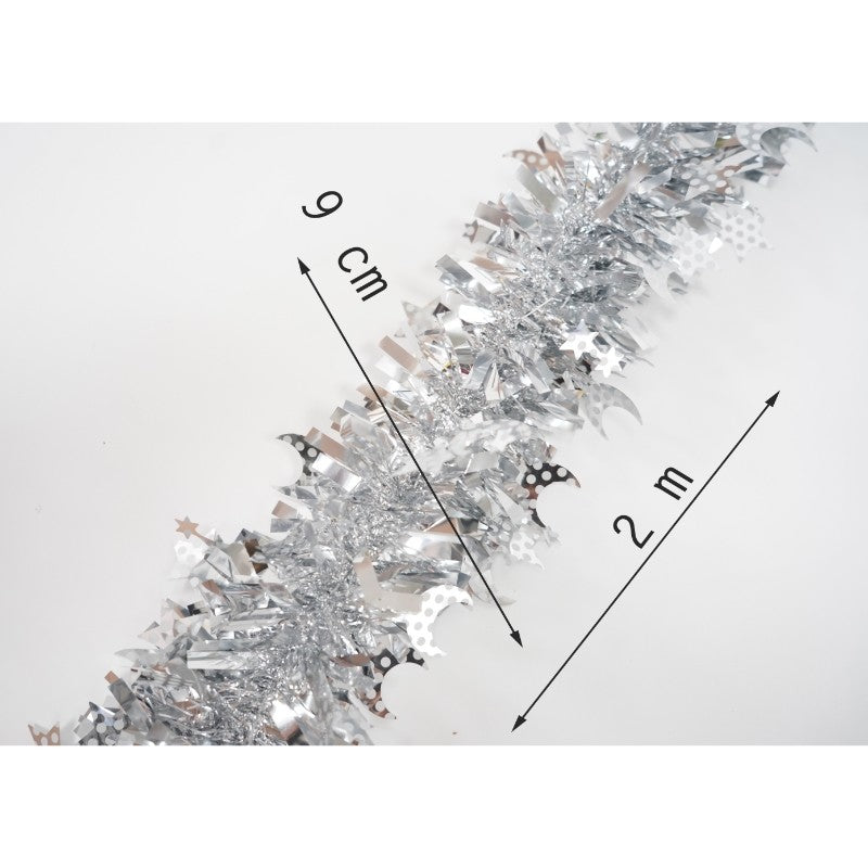 Beteala Craciun, Ghirlanda Decorativa Pufoasa, Folie PVC, Interior si Exterior, Argintiu, 2 m x 9 cm
