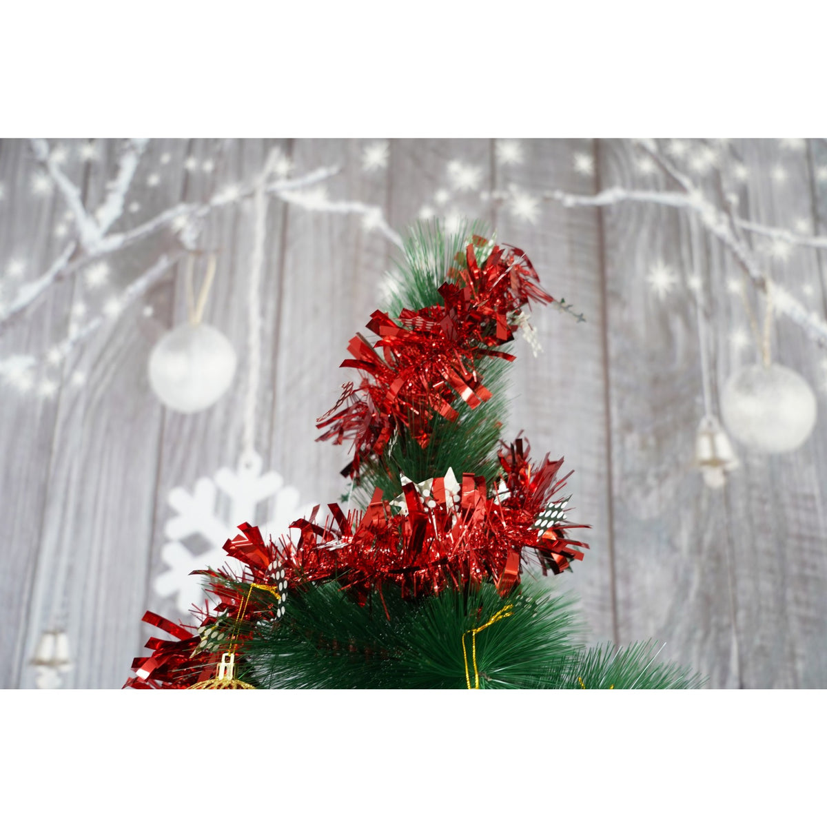 Beteală Crăciun Pufoasă, Ghirlandă Decorativă pentru Brad, Interior și Exterior, Folie PVC, Roșu, 2 m x 9 cm