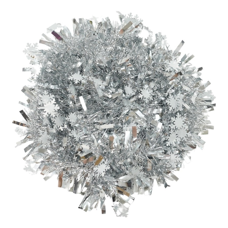 Beteala Craciun Stralucitoare, Ghirlanda Decorativa Pufoasa, Folie PVC, Interior si Exterior, Argintiu, 2 m x 9 cm