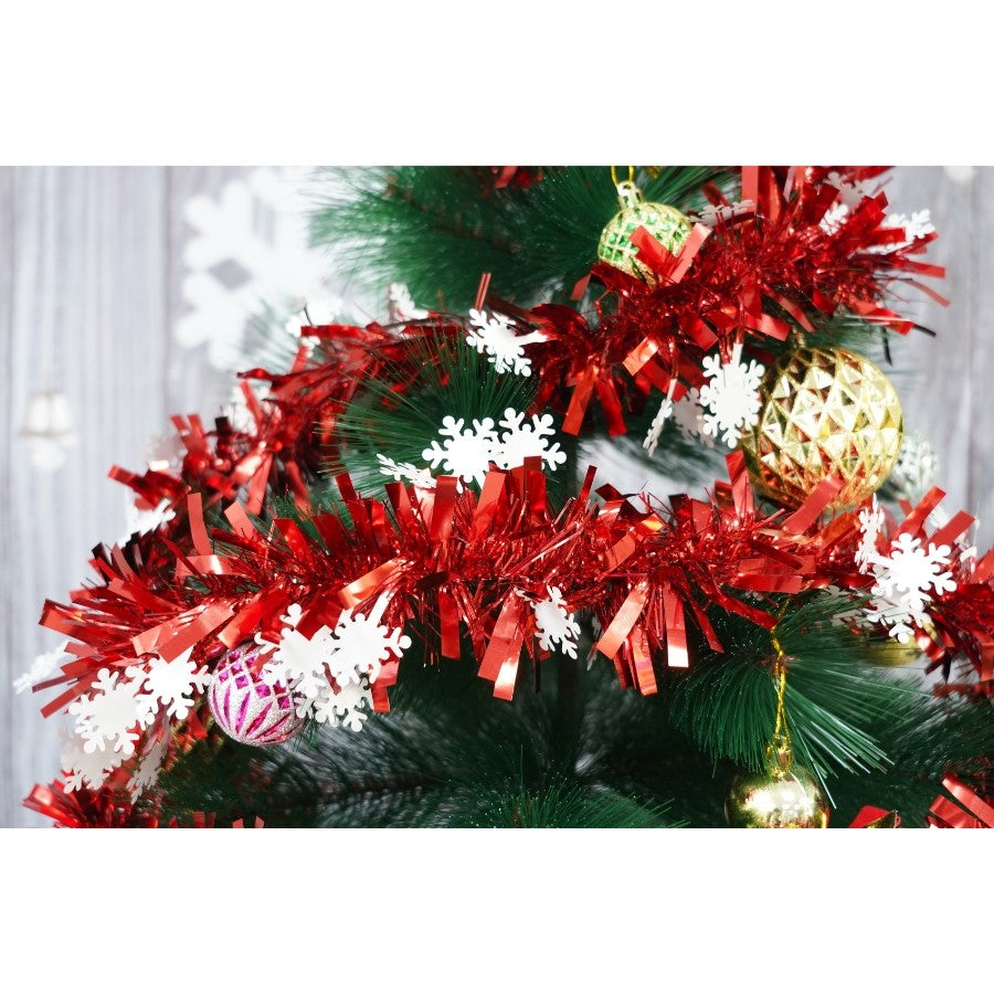Beteala Craciun, Ghirlanda Decorativa Pufoasa, Folie PVC Rezistenta, Interior si Exterior, Rosu, 2 m x 9 cm