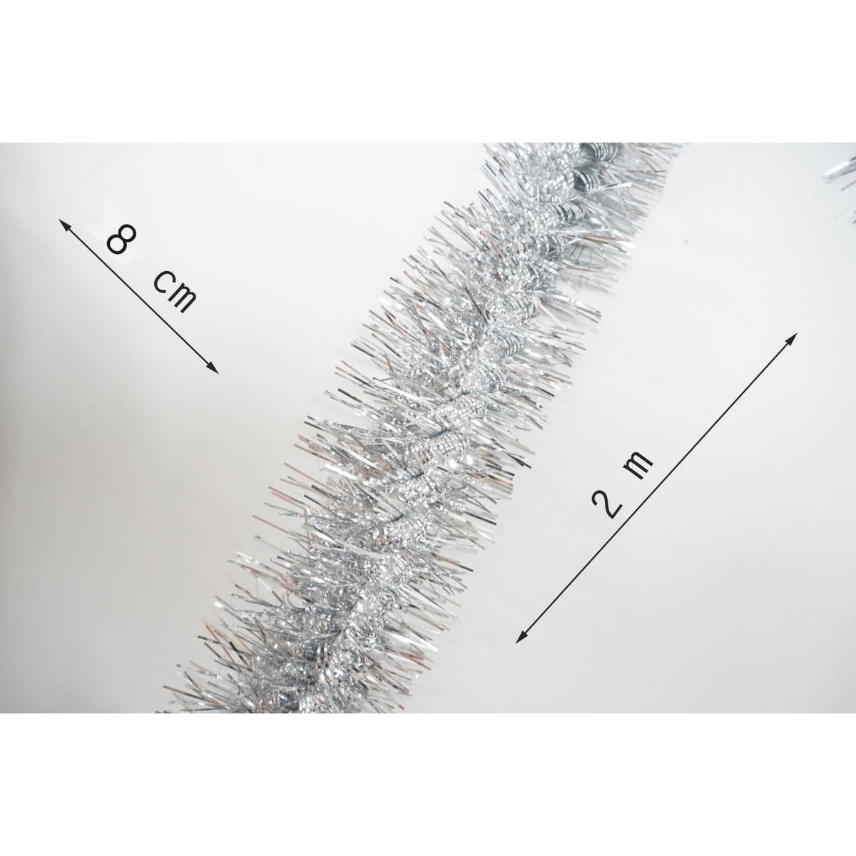 Beteală Crăciun Pufoasă, Decoratiune Brad din Folie PVC, Interior și Exterior, Argintiu, 2 m x 8 cm