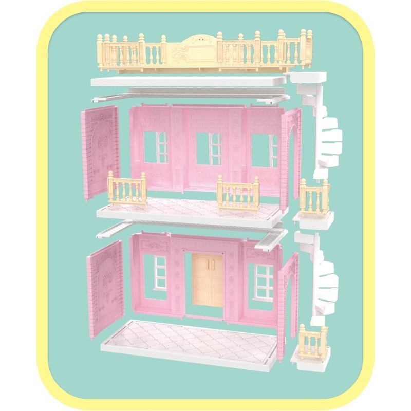 Set Casa Papusi Cu Baie Si Bucatarie, Joc De Rol Educativ Cu Figurina Si Mobilier, Kit Asamblare Creativ, Accesorii Menaj Incluse, Multicolor