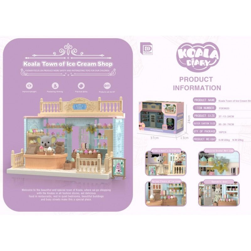 Casa De Papusi Tip Magazin De Inghetata, Set Complet Cu Mobilier Si Figurina Koala, Jucarie Educativa Din Plastic, 18 Piese, Multicolor, 3+ Ani