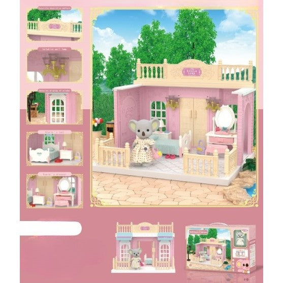 Set Dormitor Pentru Papusi Cu Mobilier Miniatural Si Figurina Koala, Joc De Rol Educativ, Asamblare Usoara Fara Unelte, Plastic, 24 Piese, Multicolor