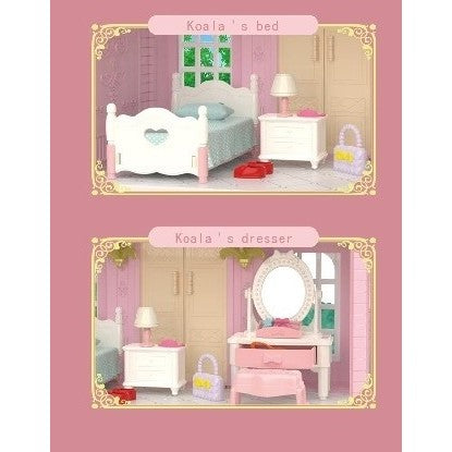 Set Dormitor Pentru Papusi Cu Mobilier Miniatural Si Figurina Koala, Joc De Rol Educativ, Asamblare Usoara Fara Unelte, Plastic, 24 Piese, Multicolor