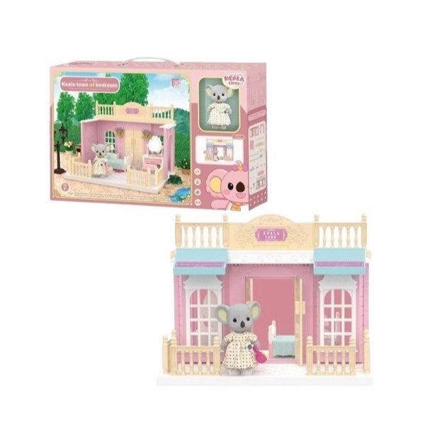 Set Dormitor Pentru Papusi Cu Mobilier Miniatural Si Figurina Koala, Joc De Rol Educativ, Asamblare Usoara Fara Unelte, Plastic, 24 Piese, Multicolor