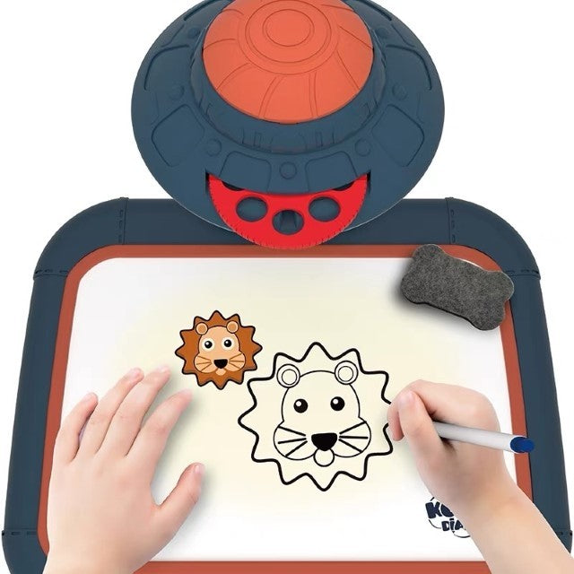 Proiector Educational cu Masuta pentru Desen, Set Creativ cu 48 de Imagini si 6 Discuri de Proiectare, Include Creioane Colorate si Cutie Depozitare, Plastic, +3 Ani, Albastru