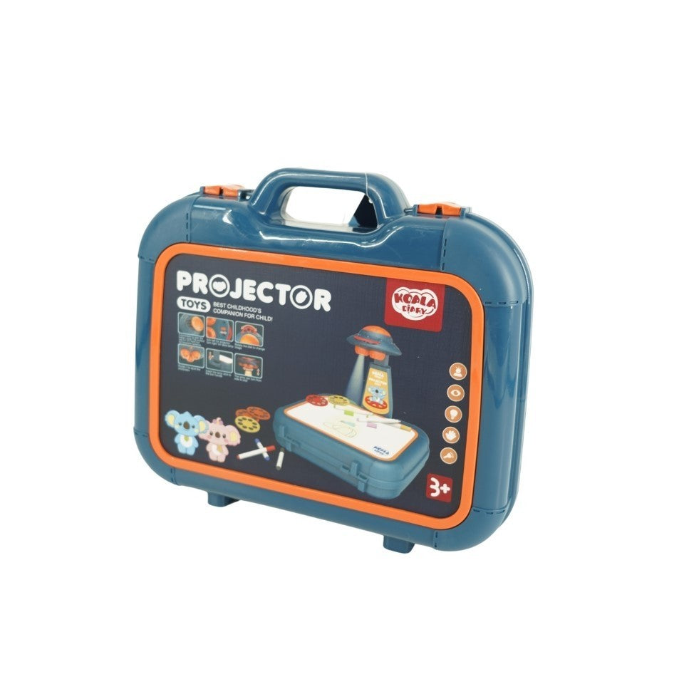 Proiector Educational cu Masuta pentru Desen, Set Creativ cu 48 de Imagini si 6 Discuri de Proiectare, Include Creioane Colorate si Cutie Depozitare, Plastic, +3 Ani, Albastru