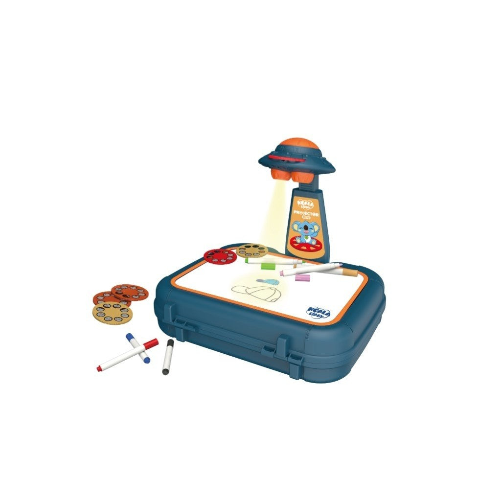 Proiector Educational cu Masuta pentru Desen, Set Creativ cu 48 de Imagini si 6 Discuri de Proiectare, Include Creioane Colorate si Cutie Depozitare, Plastic, +3 Ani, Albastru