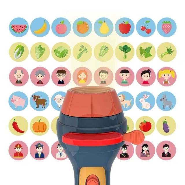 Proiector Educational Tip Lanterna Pentru Copii, Set 48 Imagini Cu Pictograme, Cutie Depozitare, Varsta +3 Ani, Albastru