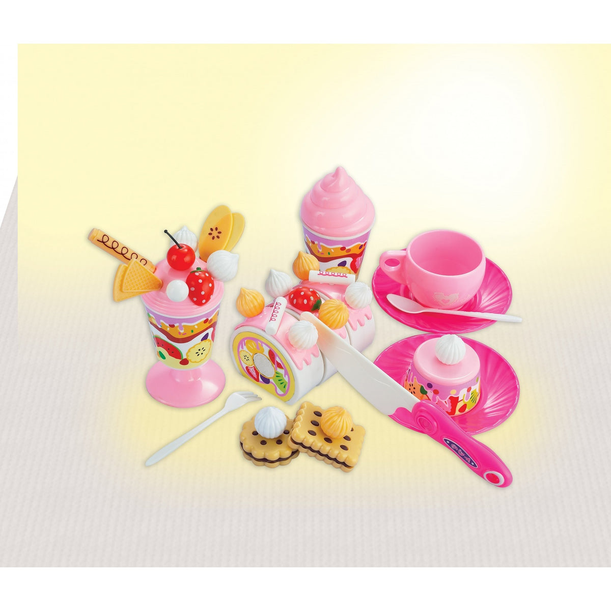 Set de Joaca Tort Aniversar si Prajituri, Kit Complet de Cofetarie cu Lumanari si Fructe, Plastic ABS, 75 Piese, Multicolor