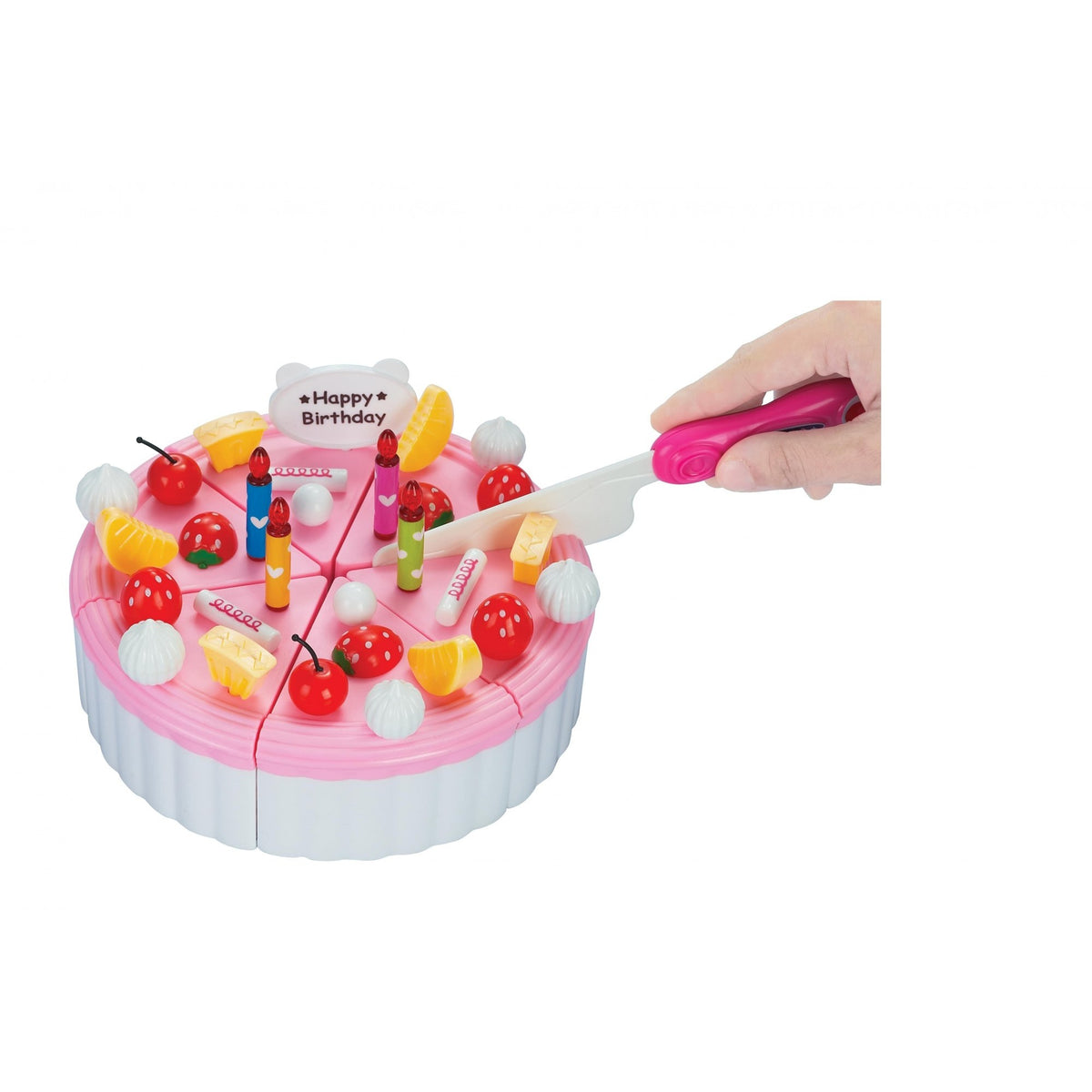 Set de Joaca Tort Aniversar si Prajituri, Kit Complet de Cofetarie cu Lumanari si Fructe, Plastic ABS, 75 Piese, Multicolor