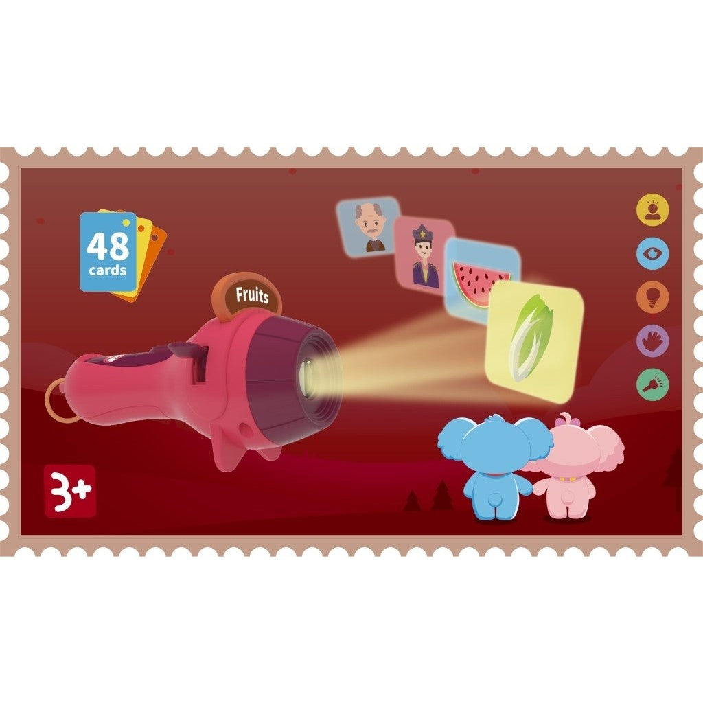 Proiector Tip Lanterna Pentru Copii, Jucarie Educativa cu 48 de Imagini si 6 Teme, Kidyslide, Material Plastic, Include Cutie Depozitare, +3 Ani, Rosu