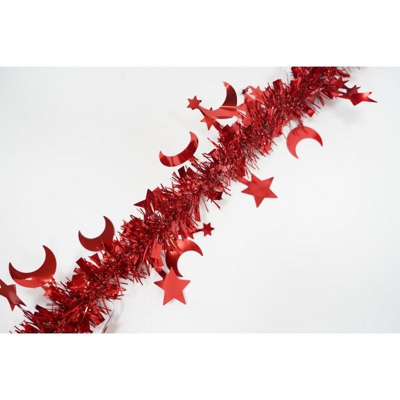 Beteala Craciun, Ghirlanda Decorativa Pufoasa, Folie PVC Rezistenta, Interior si Exterior, Rosu, 2 m x 9 cm