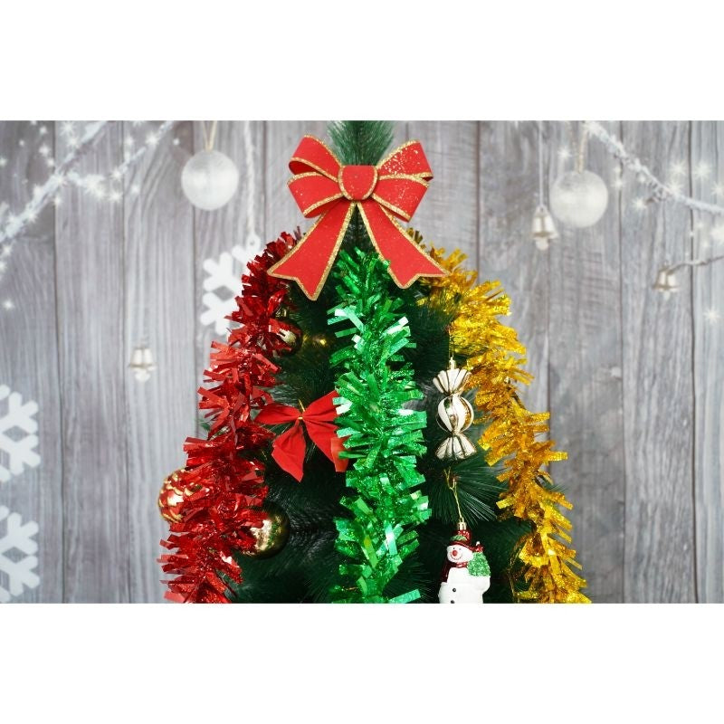 Beteala Brad Craciun, Aspect Dens Cu Sclipici, Decoratiune Interior si Exterior, Folie PVC, Verde, 2 m x 9 cm