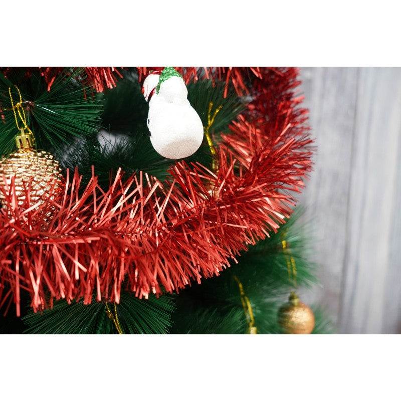 Beteală Crăciun Pufoasă, Decoratiune Brad Interior și Exterior, Folie PVC, Roșu, 2 m x 9 cm