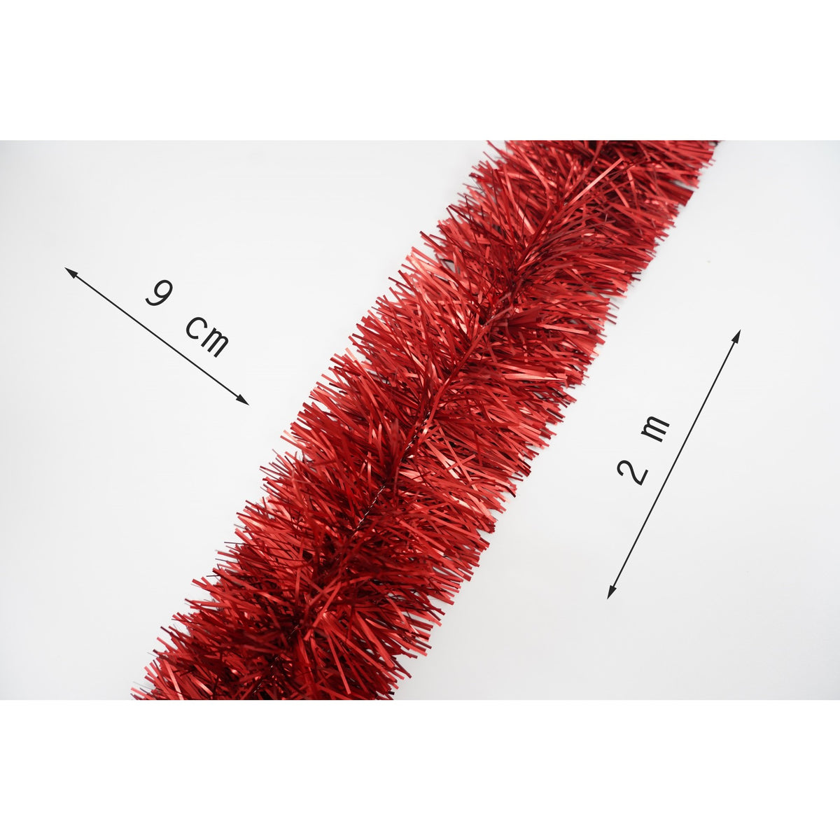 Beteală Crăciun Pufoasă, Decoratiune Brad Interior și Exterior, Folie PVC, Roșu, 2 m x 9 cm