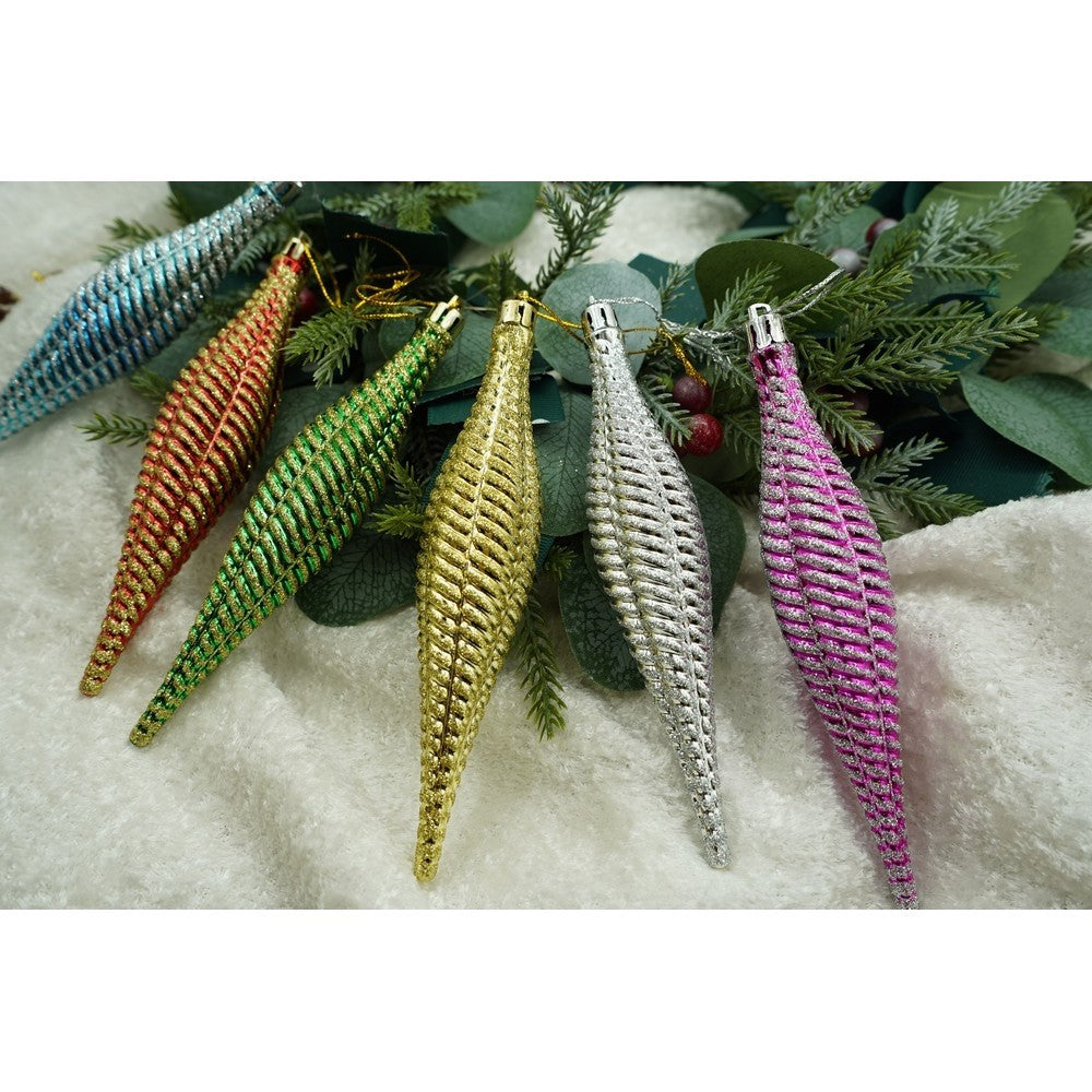 Set 6 Ornamente pentru Brad Crăciun, Formă Asimetrică, Plastic cu Finisaj Sclipitor, Multicolor, Diametru 3.5 cm